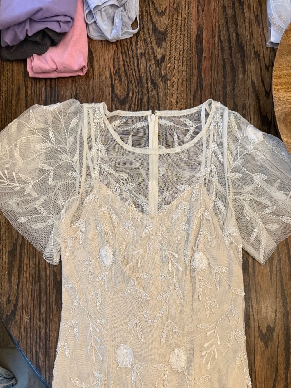 Adrianna Papell Cream Flutter Sleeve Blouse